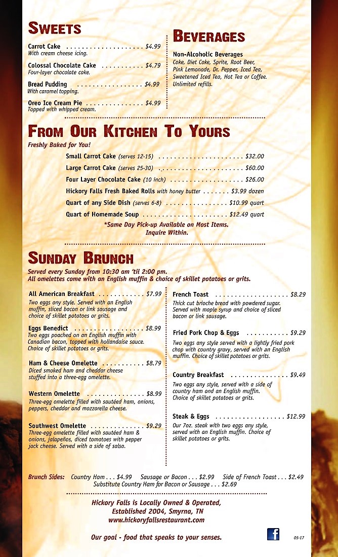 Hickory Falls WoodFired Grille & Bar Dining Menu